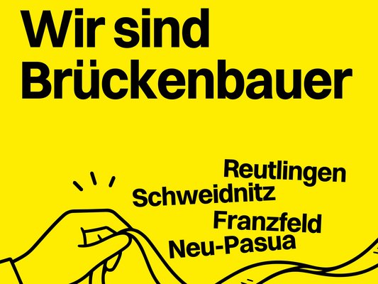 (Bildnachweis: Historische Museen Reutlingen. Plakat. Ausstellung "Wir sind Brückenbauer"