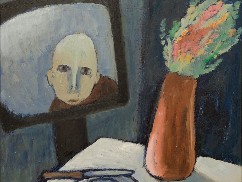 Gude Schaal, Fernsehabend, 1996, Öl auf Hartfaser, 71 x 61 cm, Kunstmuseum Reutlingen, Foto: Stefan Kuhn, © Nachlass Gude Schaal.