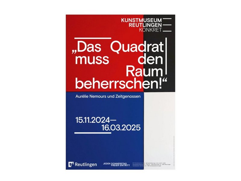 Ausstellungsplakat „„Das Quadrat muss den Raum beherrschen!“ Aurélie Nemours und Zeitgenossen“, Gestaltung: Studio Pandan
