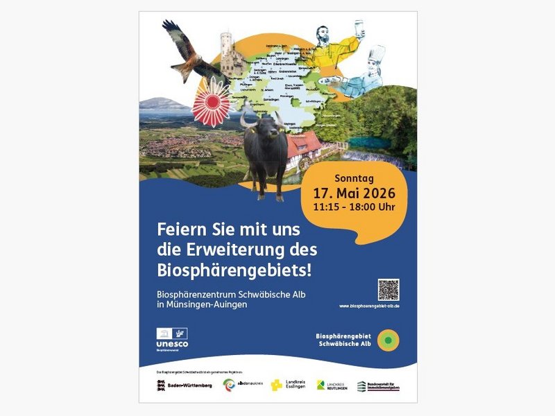 Plakat zum Willkommensfest; Fotografie: Geschäftsstelle Biosphärengebiet Schwäbische Alb.